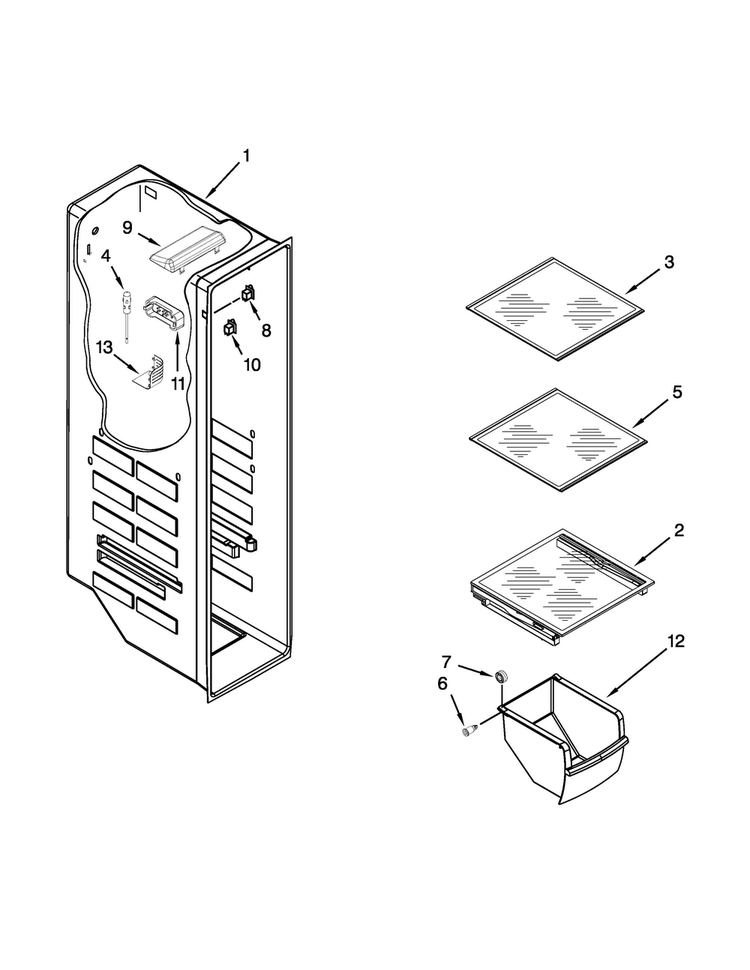 Freezer Liner Parts Diagram and Parts List for WRS537SIAM01  Whirlpool Refrigerator