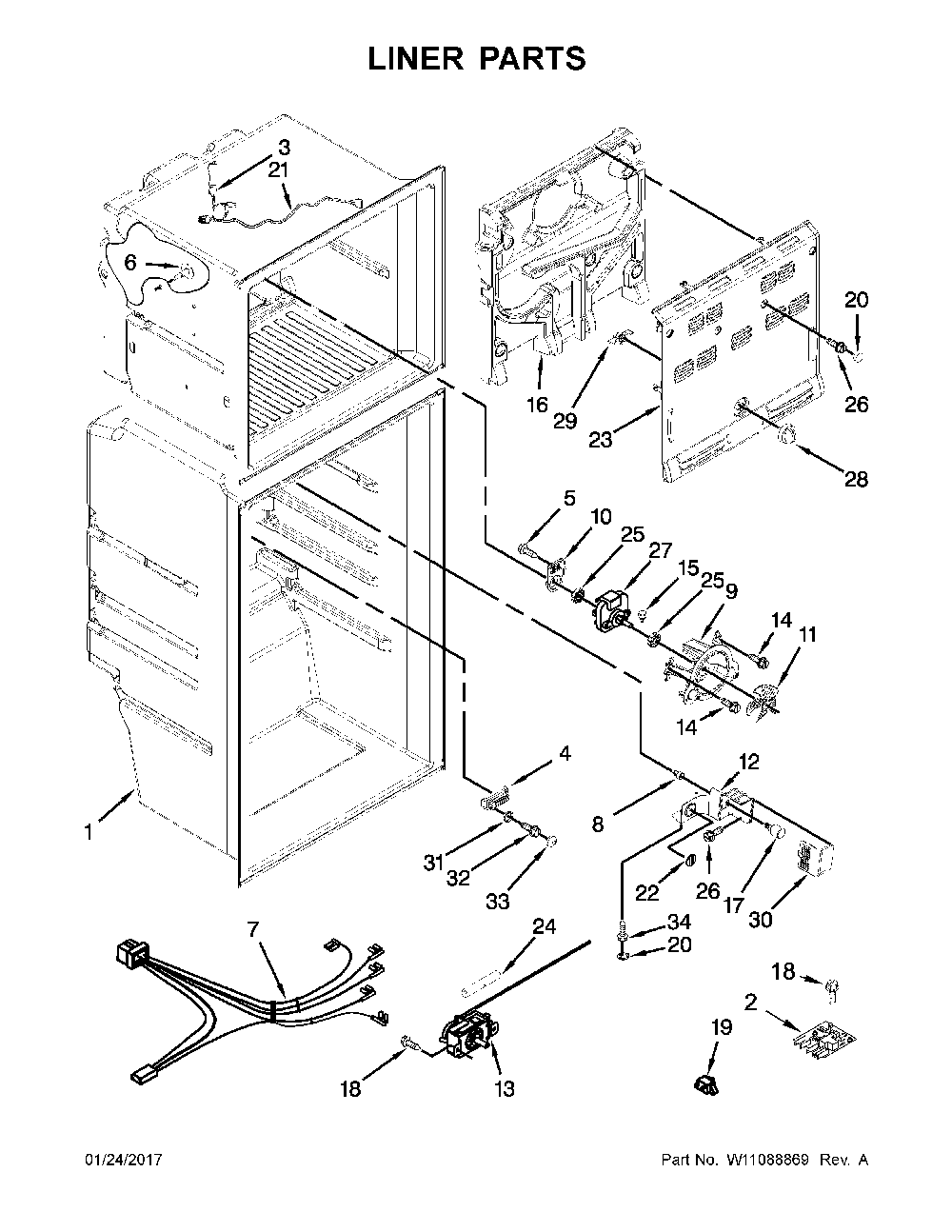 Liner parts Diagram and Parts List for 10676393413  Kenmore Refrigerator