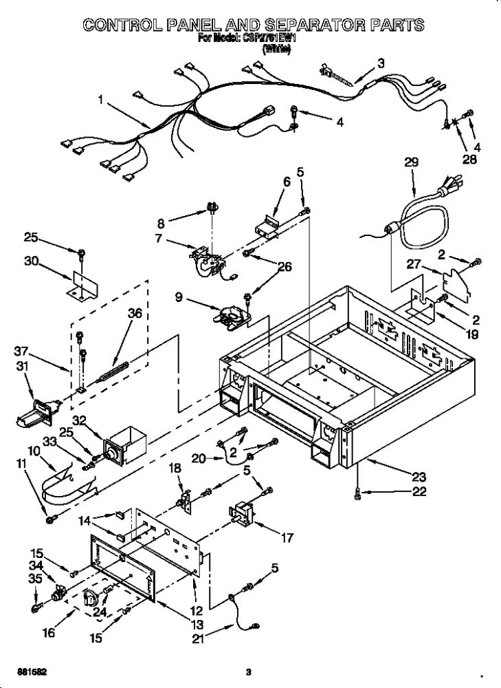 Control Panel And Separator Diagram and Parts List for CSP2761EW1  Whirlpool Dryer