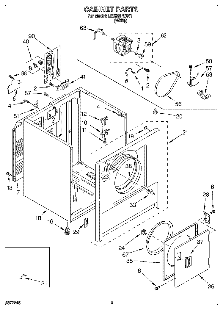SECTION Diagram and Parts List for LER2614BW1  Whirlpool Dryer