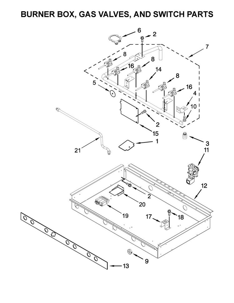 Burner Box, Gas Valves, And Switch Parts Diagram and Parts List for KDRS467VSS05  KitchenAid Range
