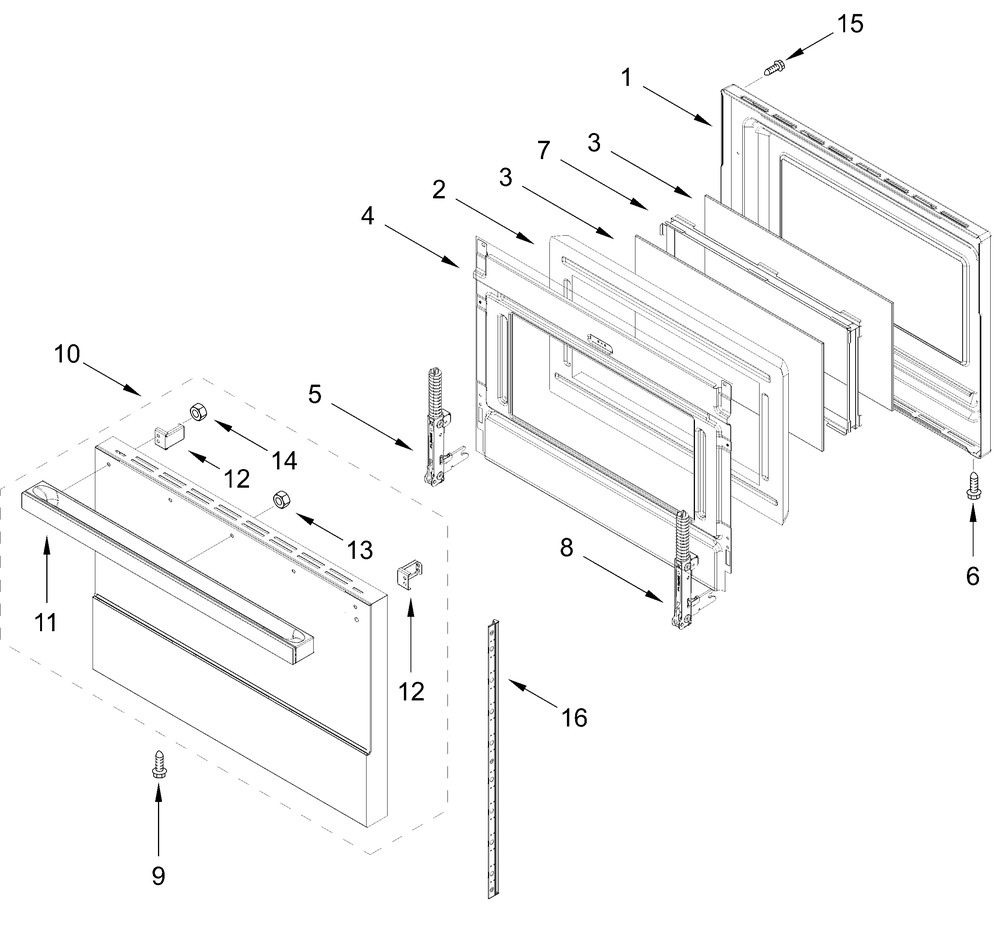 Oven Door Parts Diagram and Parts List for JPIFC730RM00  Whirlpool Range