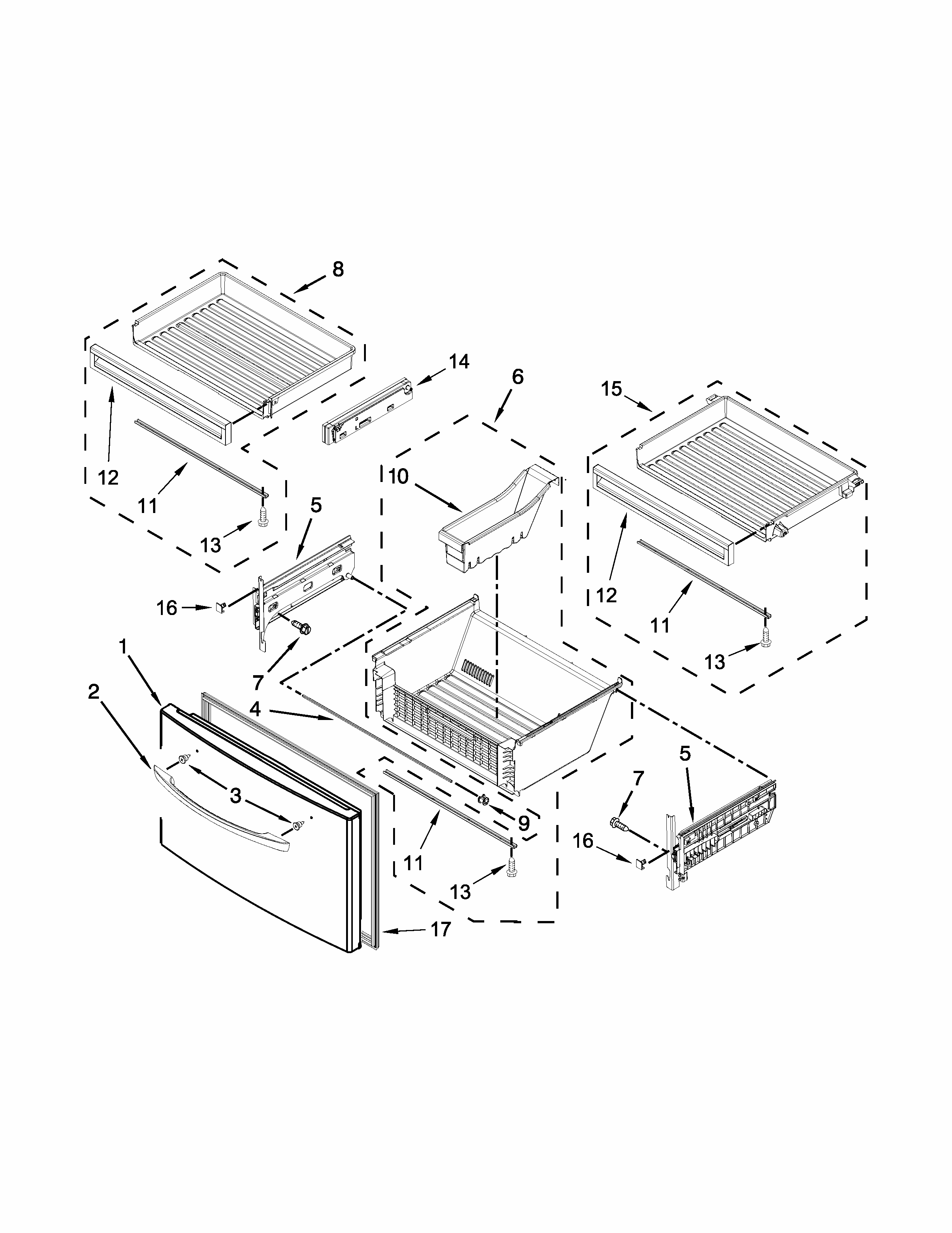 Freezer Door Parts Diagram and Parts List for 59672383411  Kenmore Refrigerator