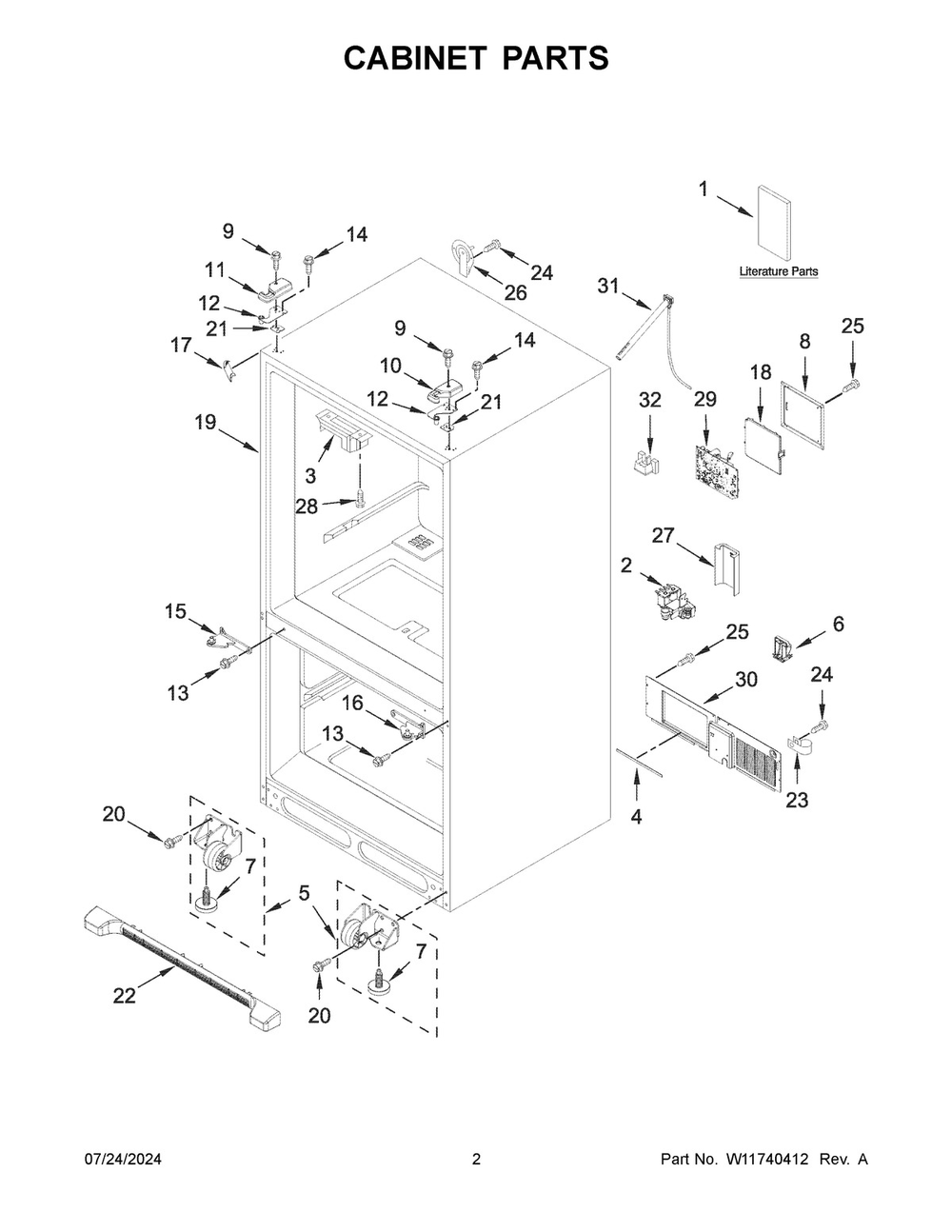 02 - Cabinet Parts Diagram and Parts List for WRF540CWHV10  Whirlpool Refrigerator