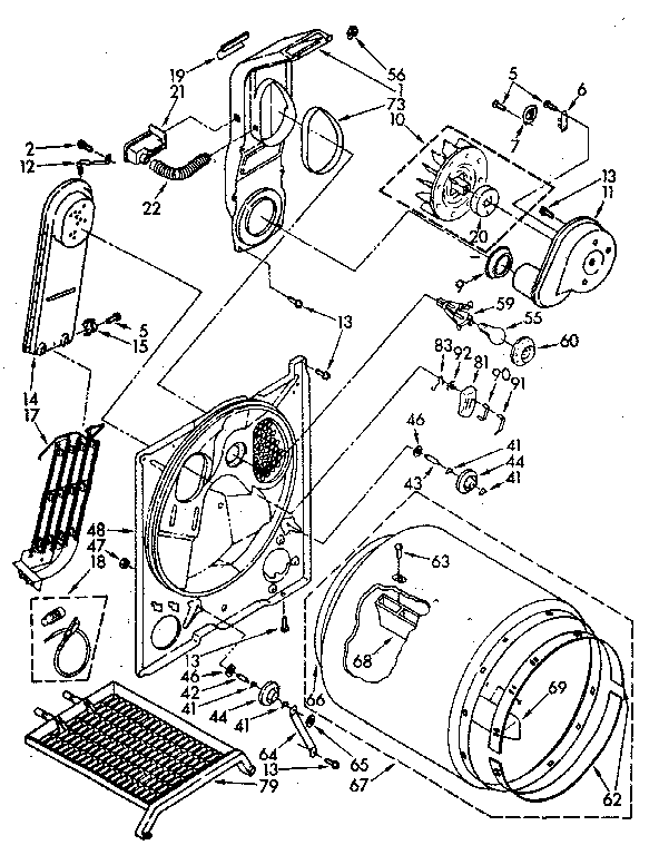 Bulkhead Diagram and Parts List for LE9800XSN0  Whirlpool Dryer