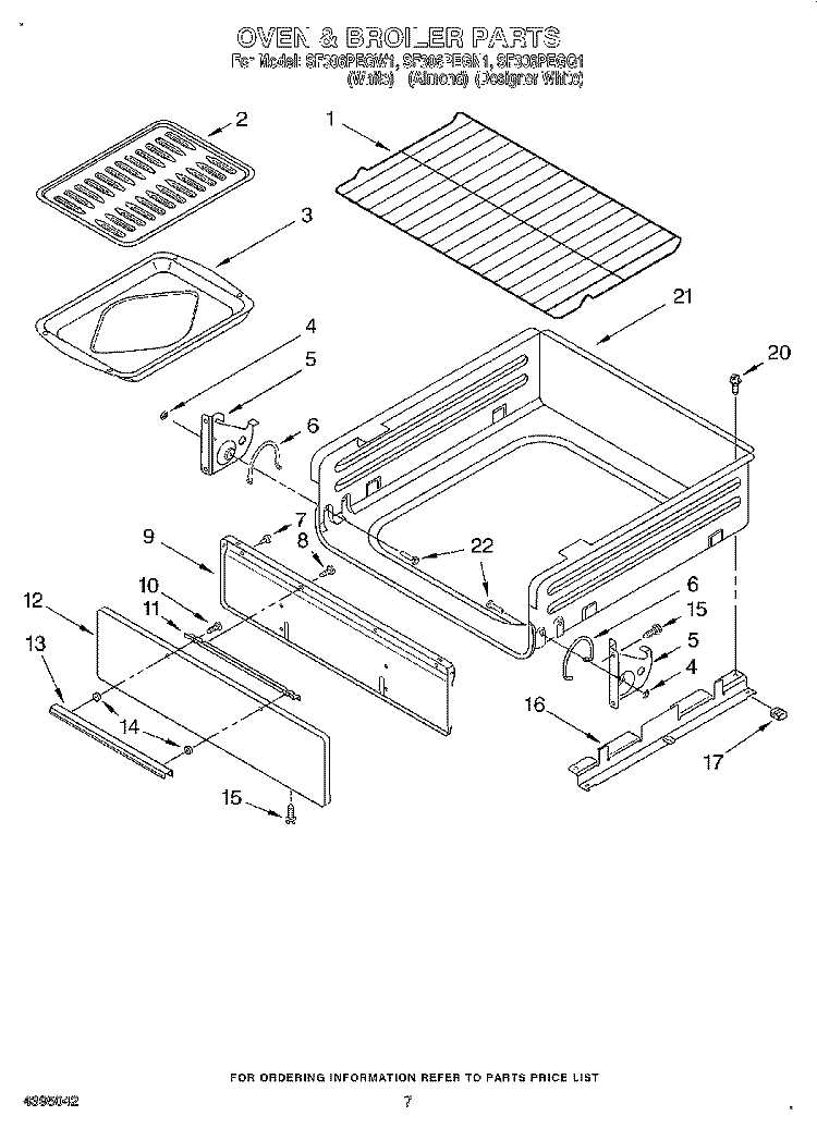 OVEN & BROILER Diagram and Parts List for SF306PEGW1  Whirlpool Range