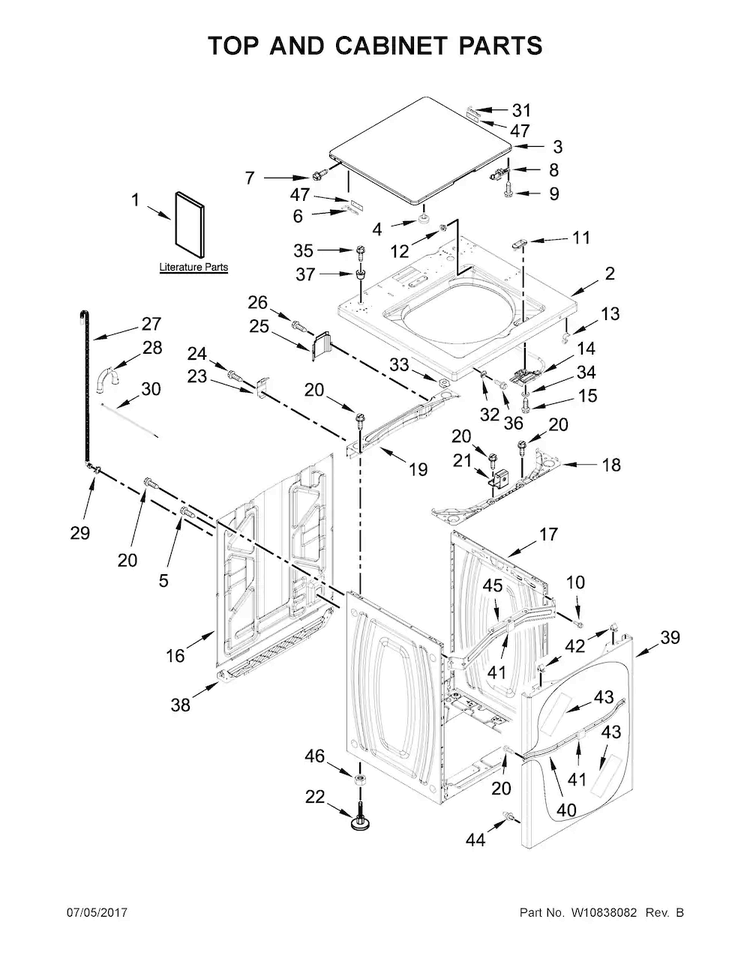 Top And Cabinet Parts Diagram and Parts List for CAE2765FQ0  Whirlpool Washer