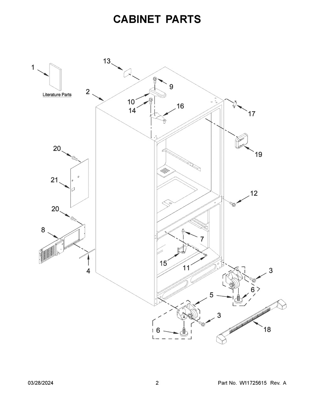 Cabinet Parts Diagram and Parts List for KRBR102ESS05  KitchenAid Refrigerator