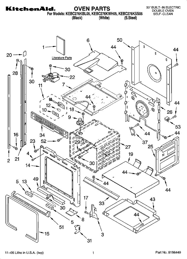 OVEN PARTS Diagram and Parts List for KEBC276KBL05  KitchenAid Wall Oven