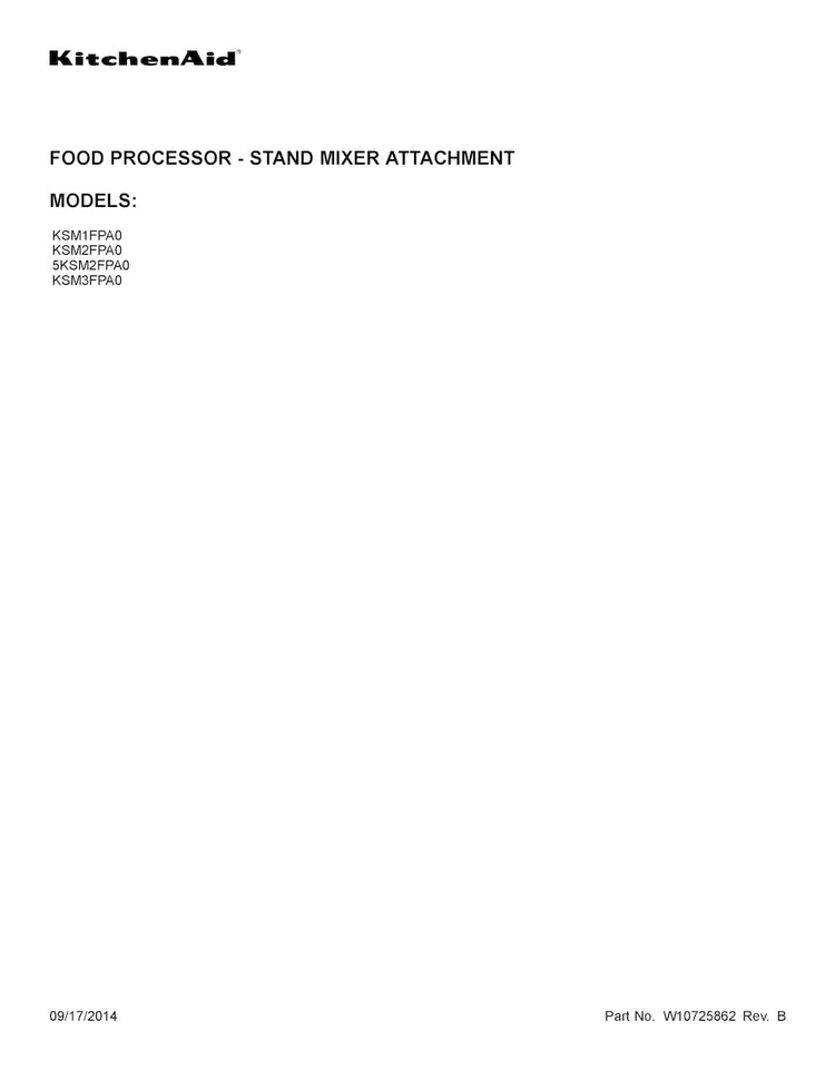 Cover Sheet Diagram and Parts List for KSM2FPA0  KitchenAid Food Processor