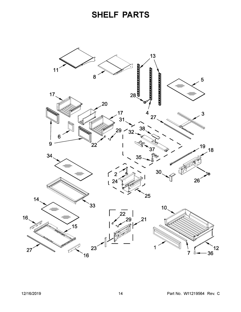 Shelf Parts Diagram and Parts List for WRF767SDHV00  Whirlpool Refrigerator