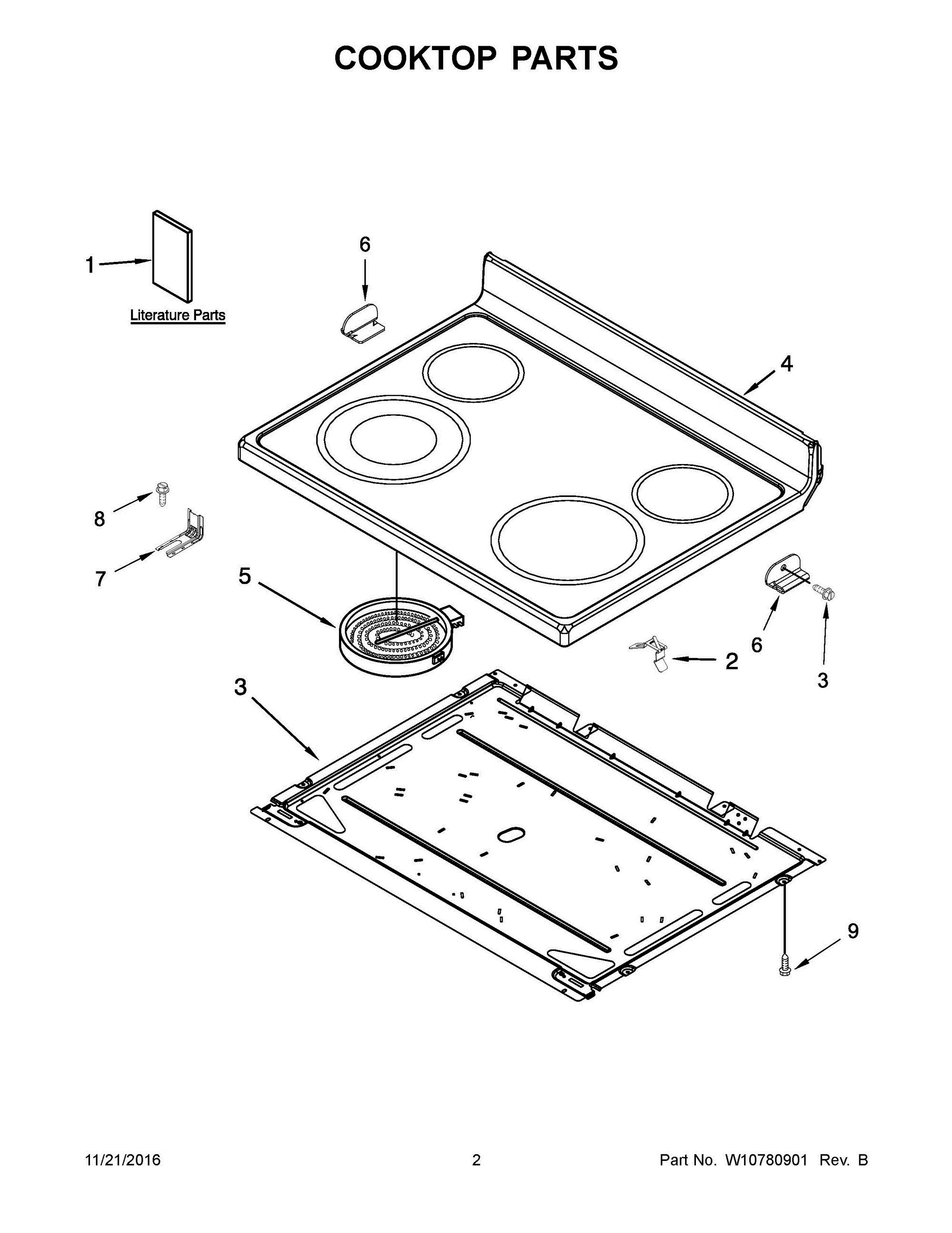 02 - COOKTOP PARTS Diagram and Parts List for YWFE510S0ES0  Whirlpool Range