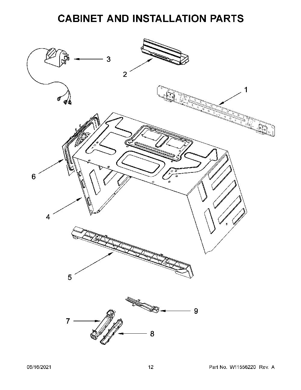 Cabinet And Installation Parts Diagram and Parts List for KMHP519ESS06  KitchenAid Microwave