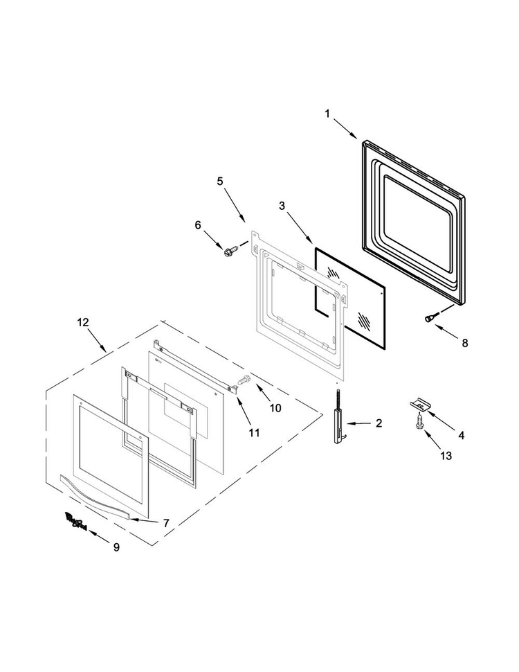 Oven Door Parts Diagram and Parts List for WOS11EM4EB00  Whirlpool Wall Oven