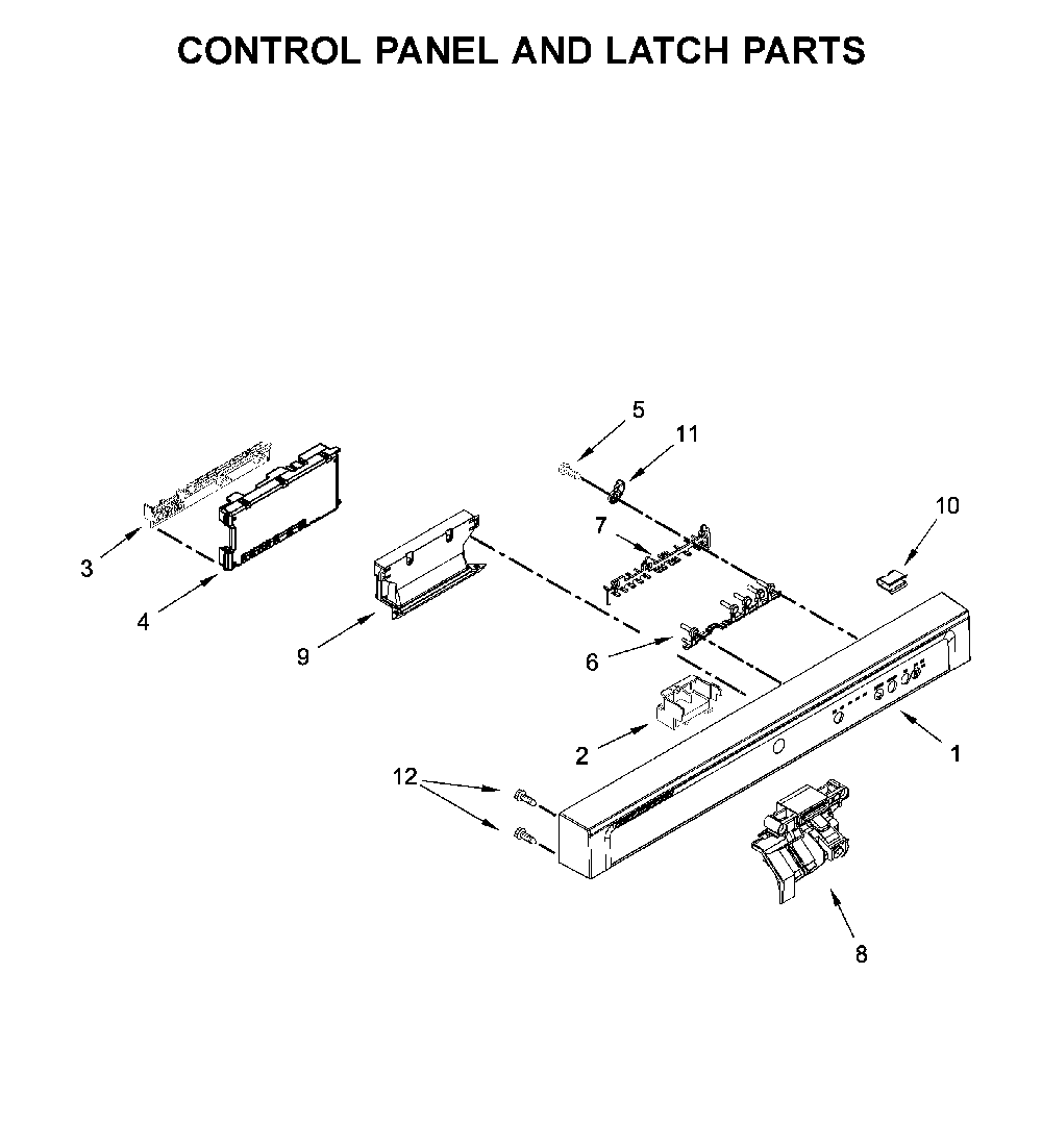 Control panel and latch parts Diagram and Parts List for 66514502N020  Kenmore Dishwasher
