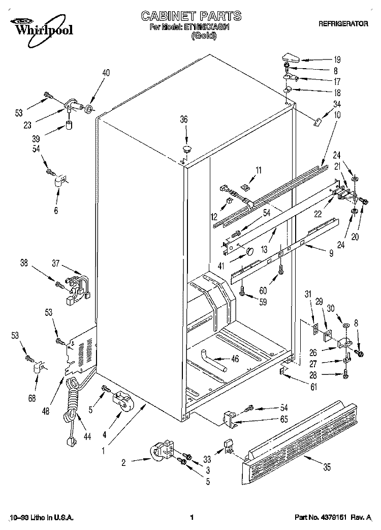 CABINET Diagram and Parts List for ET18NKXAG01  Whirlpool Refrigerator