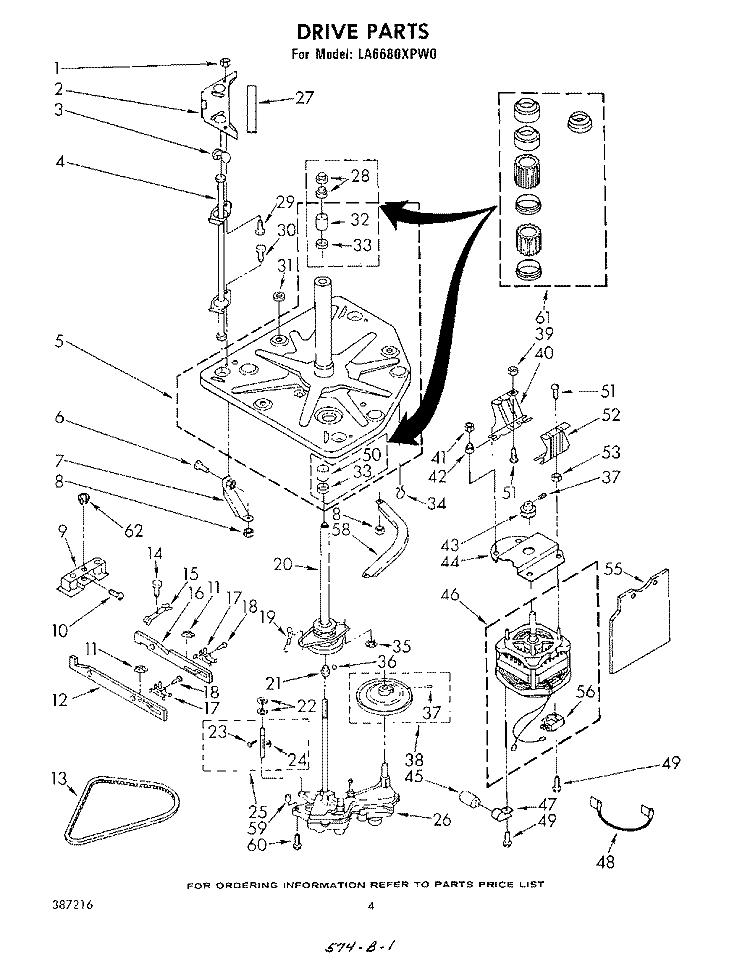 DRIVE Diagram and Parts List for LA6680XPW0  Whirlpool Washer