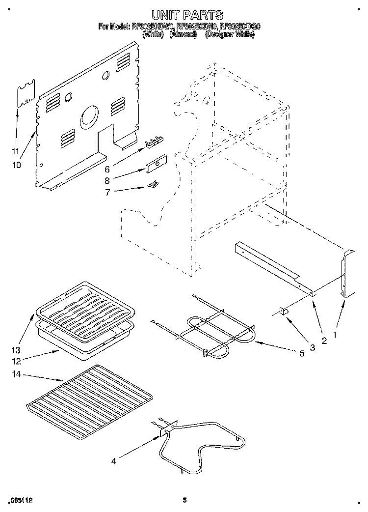 UNIT Diagram and Parts List for RF302BXDW0  Whirlpool Range