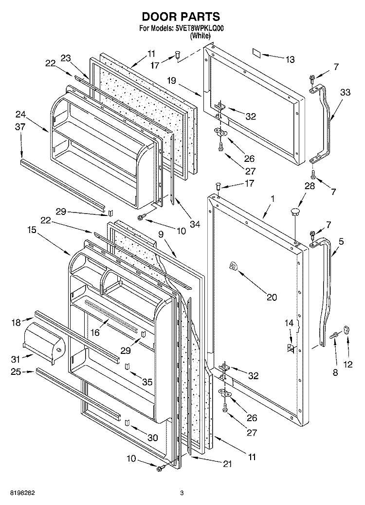 DOOR Diagram and Parts List for 5VET8WPKLQ00  Whirlpool Refrigerator