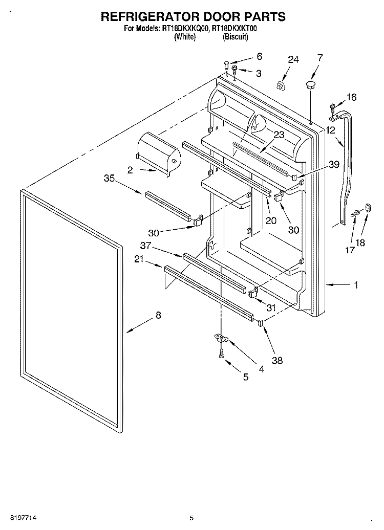 REFRIGERATOR DOOR Diagram and Parts List for RT18DKXKQ00  Roper Refrigerator