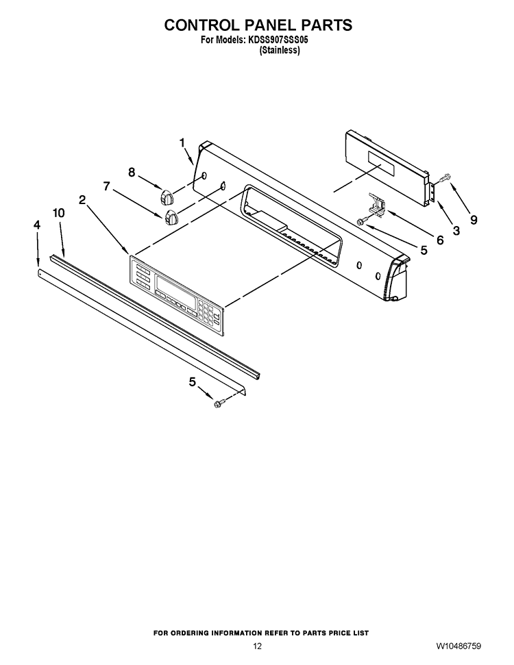 CONTROL PANEL PARTS Diagram and Parts List for KDSS907SSS05  KitchenAid Range
