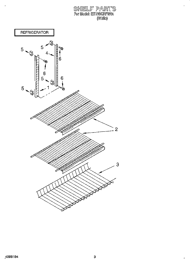 SHELF, LIT/OPTIONAL Diagram and Parts List for ET18SCRFW04  Whirlpool Refrigerator