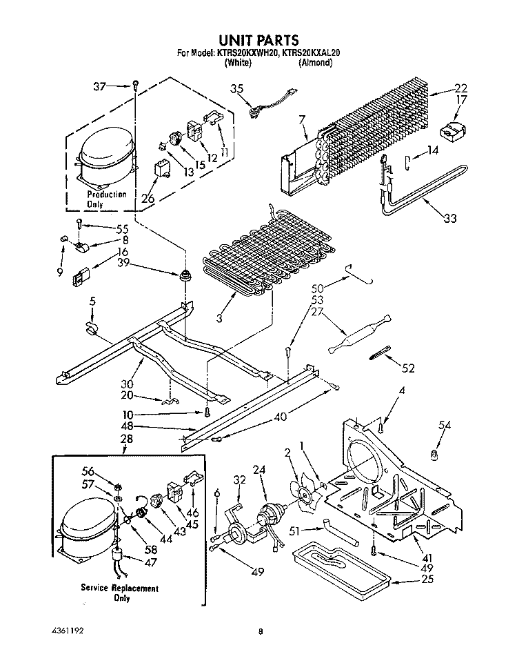 UNIT Diagram and Parts List for KTRS20KXAL20  KitchenAid Refrigerator