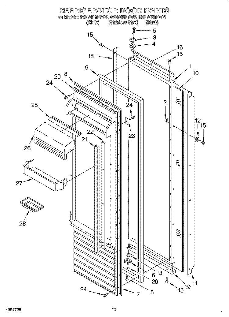REFRIGERATOR DOOR Diagram and Parts List for KSSP48MFB05  KitchenAid Refrigerator