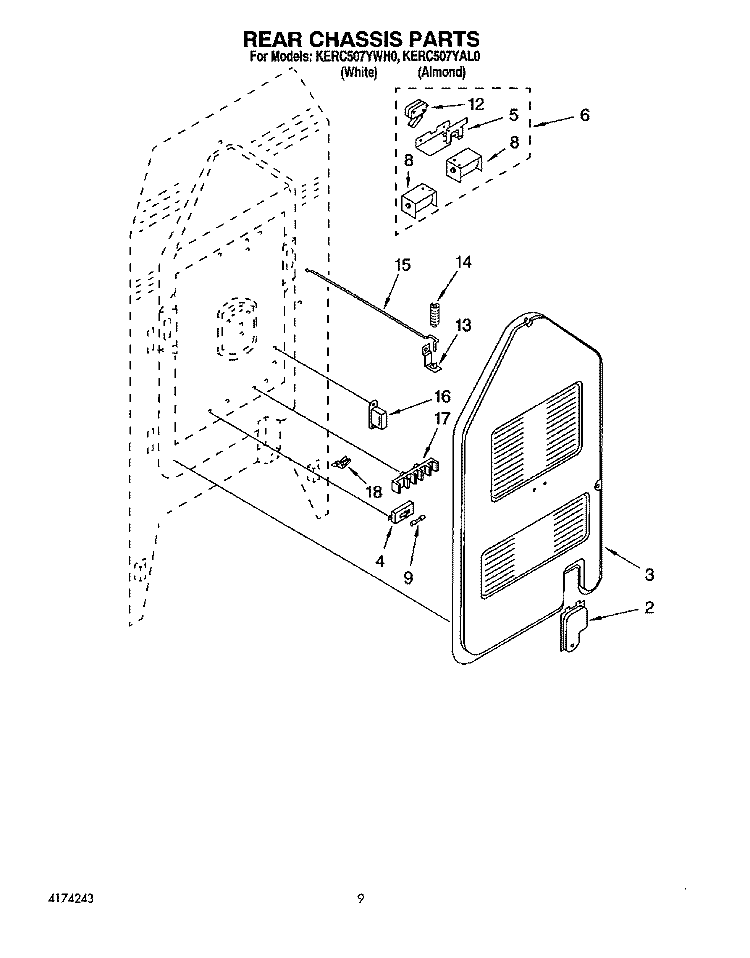 REAR CHASSIS, OPTIONAL Diagram and Parts List for KERC507YAL0  KitchenAid Range