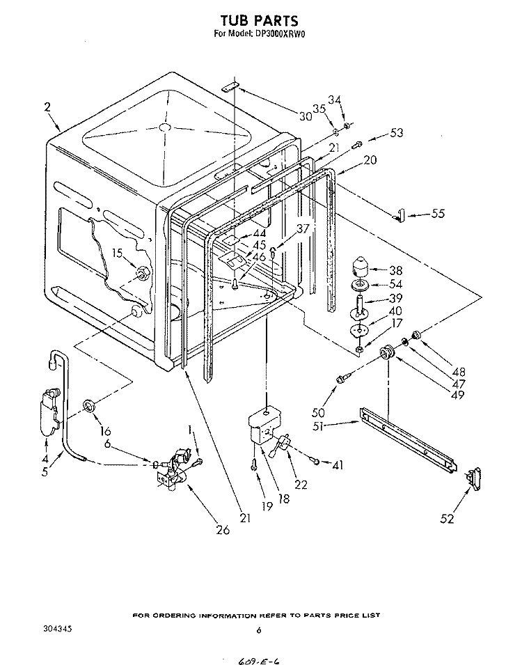 TUB , LITERATURE AND OPTIONAL Diagram and Parts List for DP3000XRW0  Whirlpool Dishwasher