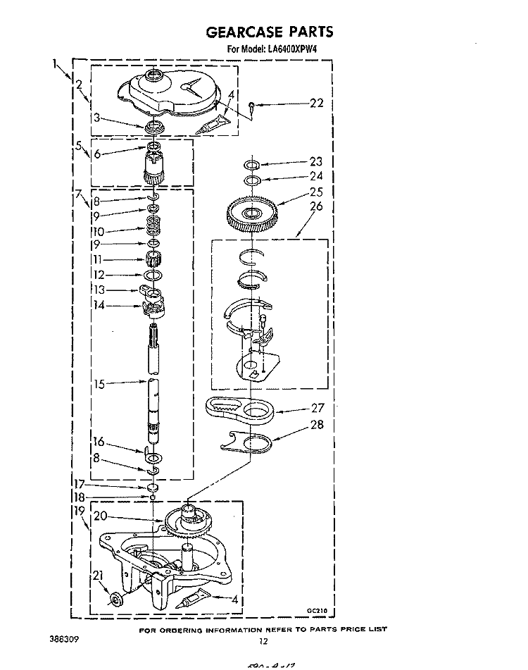GEARCASE Diagram and Parts List for LA6400XPW4  Whirlpool Washer