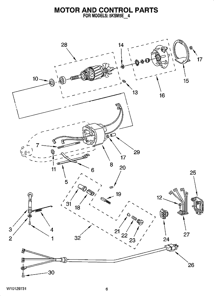 MOTOR AND CONTROL PARTS, OPTIONAL PARTS Diagram and Parts List for 5KSM5EER4  KitchenAid Mixer