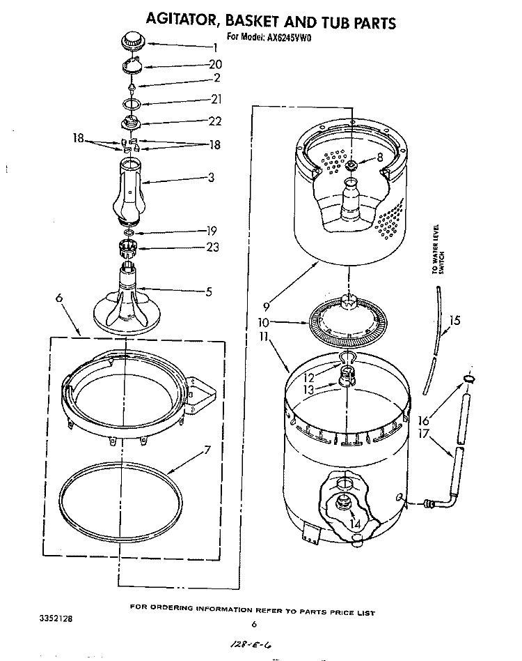 AGITATOR, BASKET AND TUB Diagram and Parts List for AX6245VL0  Whirlpool Washer