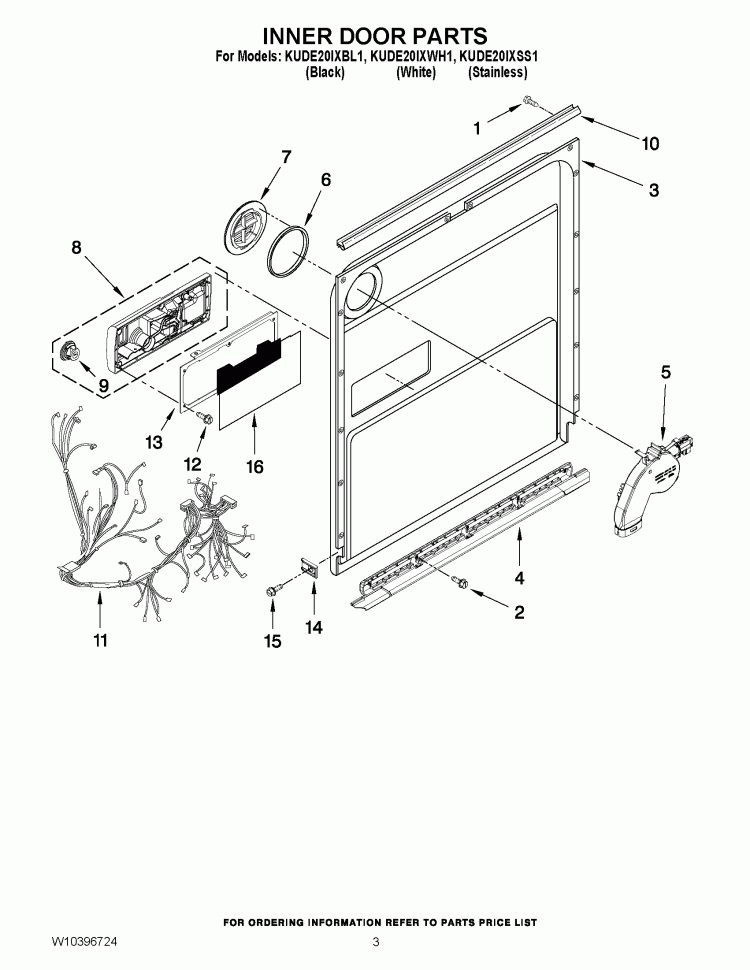 INNER DOOR PARTS Diagram and Parts List for KUDE20IXSS1  KitchenAid Dishwasher