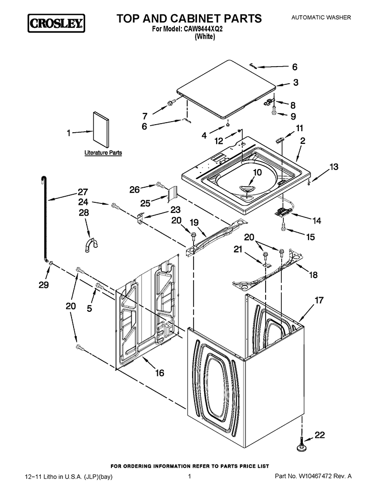TOP AND CABINET PARTS Diagram and Parts List for CAW9444XQ2  Whirlpool Washer