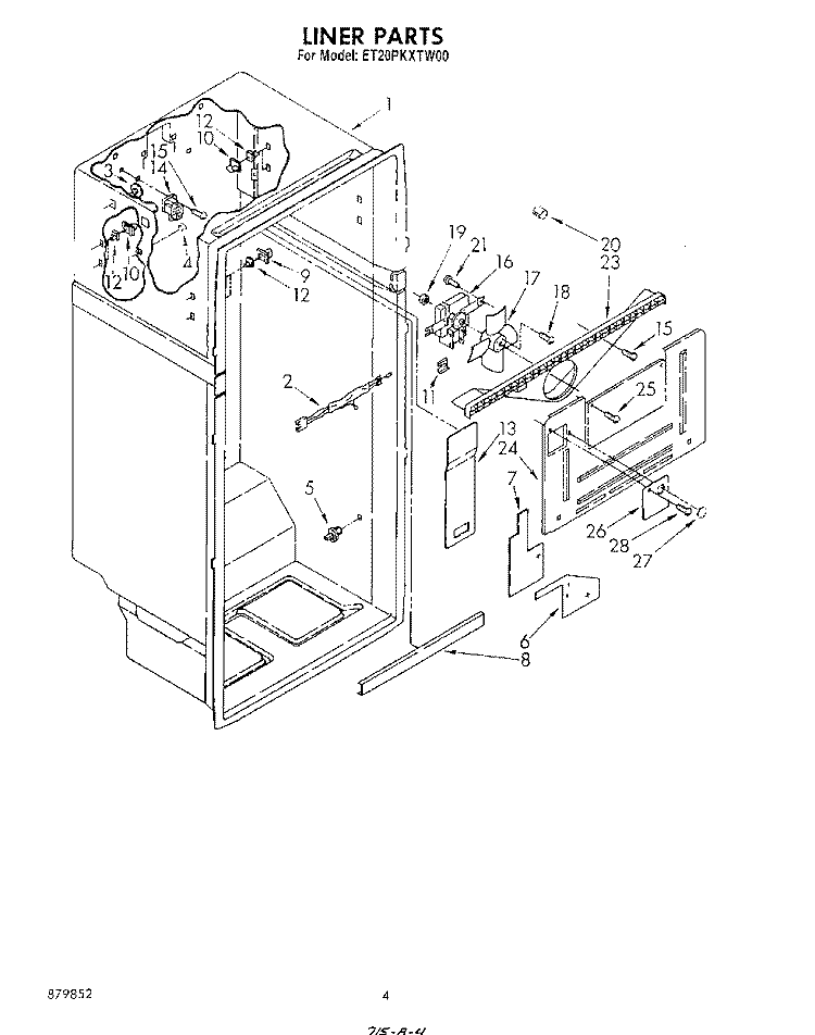 LINER Diagram and Parts List for ET20PKXTF00  Whirlpool Refrigerator