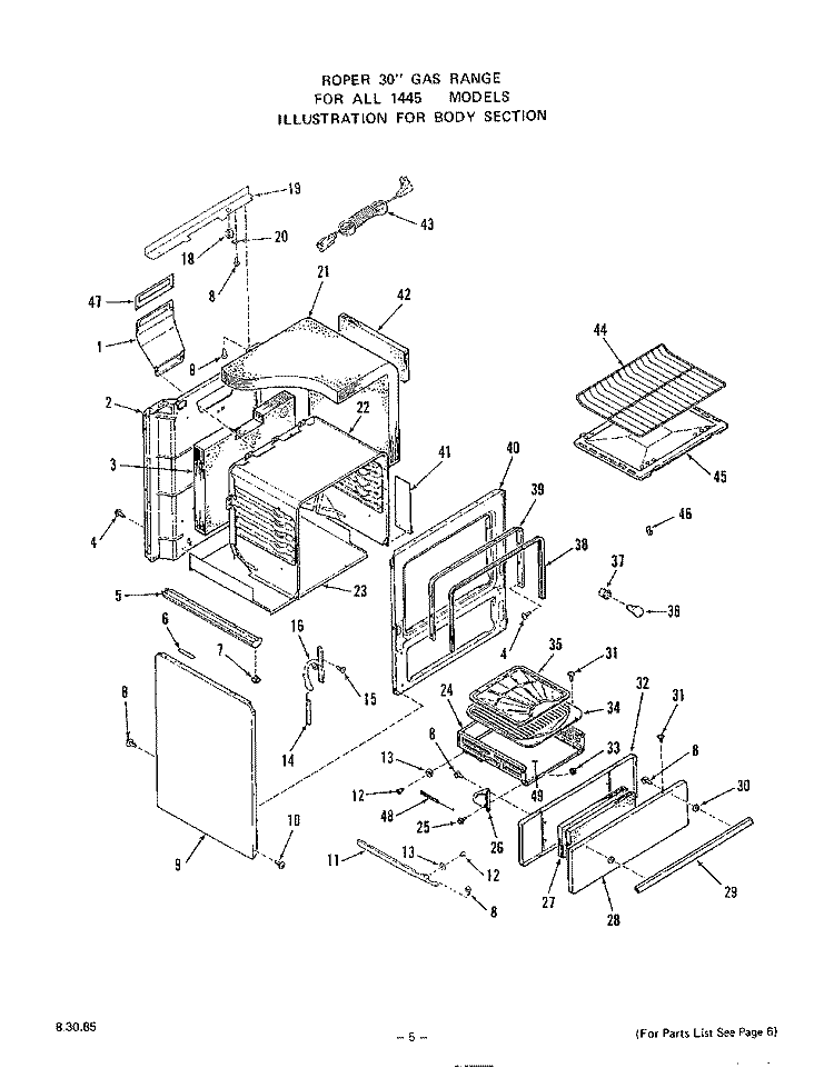 OPTIONAL GRIDDLE Diagram and Parts List for 1445W1A  Roper Range
