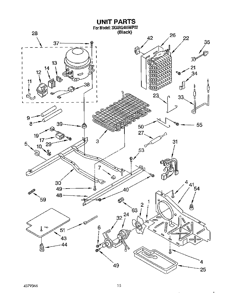 UNIT Diagram and Parts List for 3XARG486WP02  Whirlpool Refrigerator