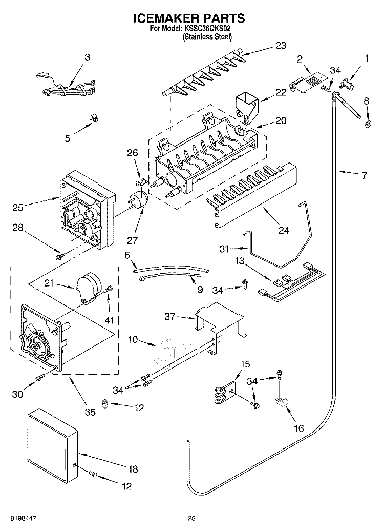 ICEMAKER PARTS Diagram and Parts List for KSSC36QKS02  KitchenAid Refrigerator