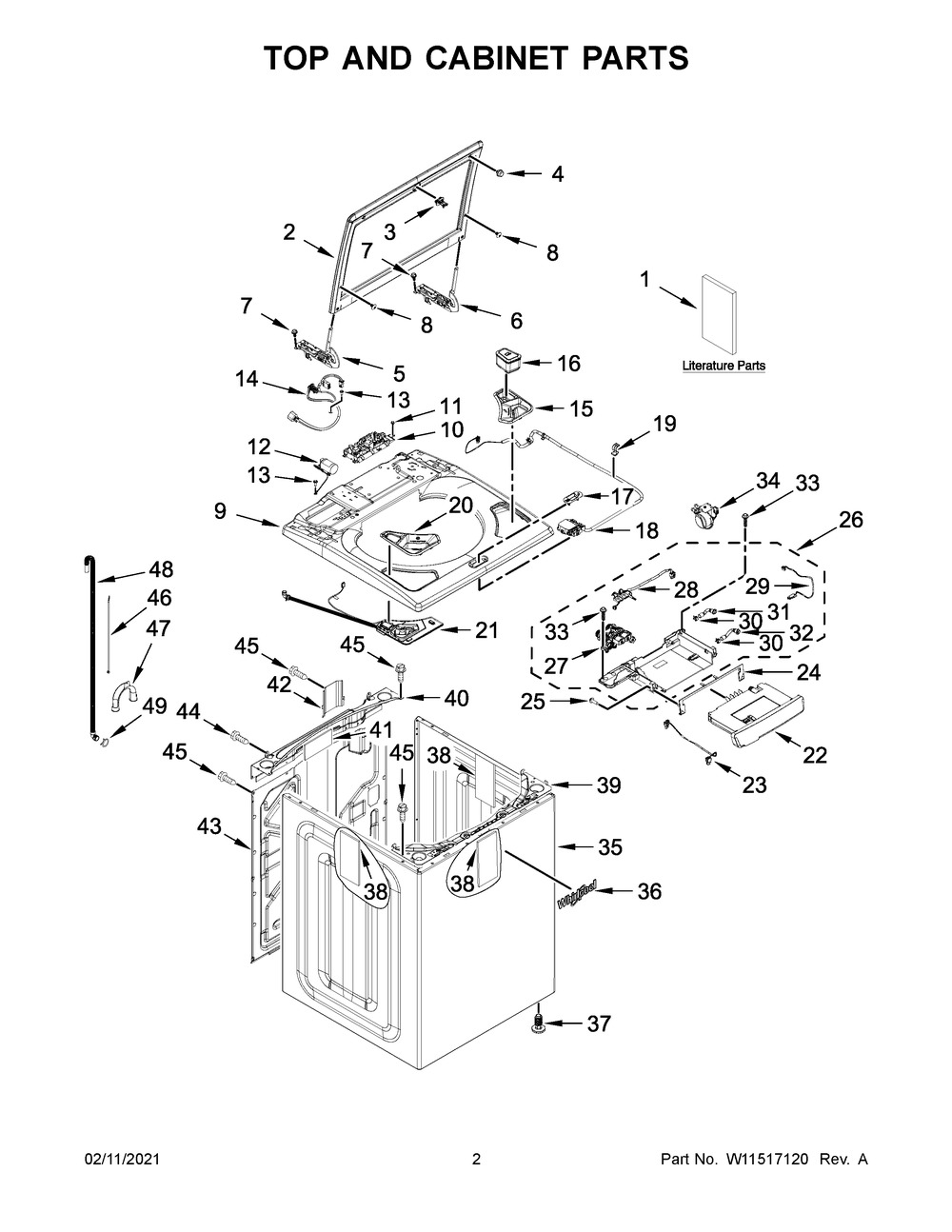 Top And Cabinet Parts Diagram and Parts List for WTW8127LC0  Whirlpool Washer