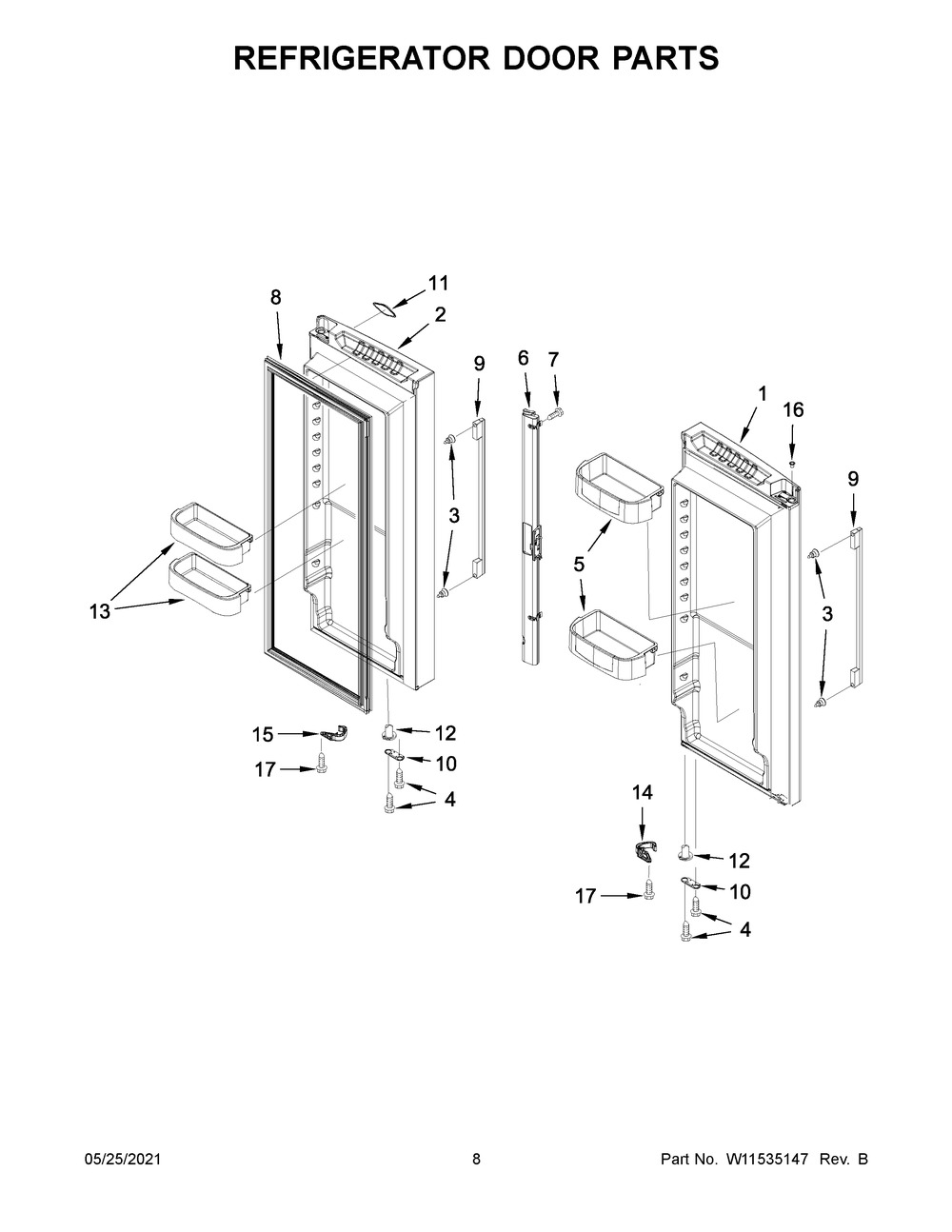 Refrigerator Door Parts Diagram and Parts List for WRFA32SMHZ05  Whirlpool Refrigerator