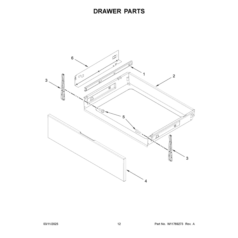 Drawer Parts Diagram and Parts List for KSGS530SPS0  KitchenAid Range