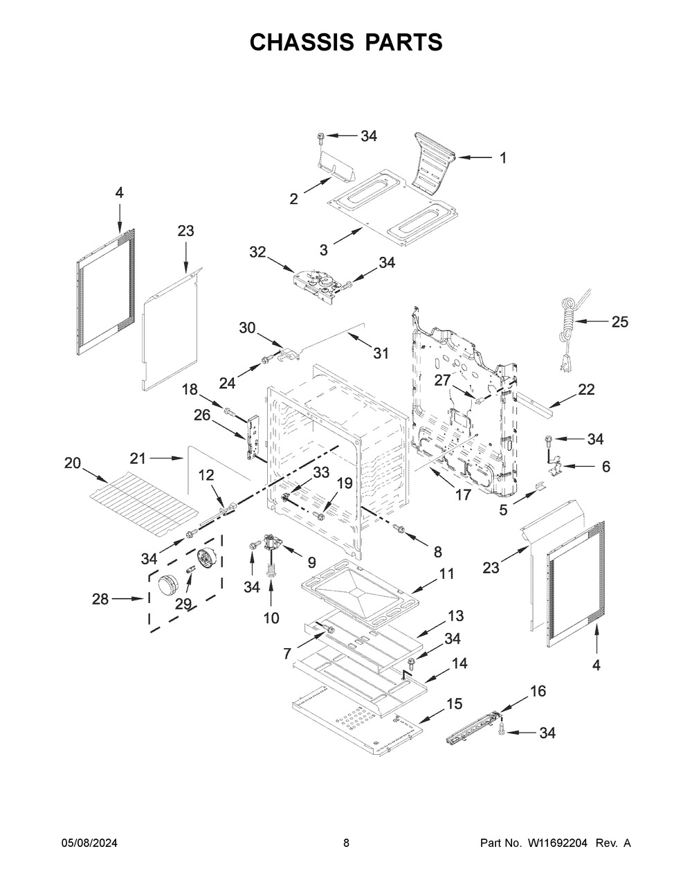 Chassis Parts Diagram and Parts List for WFG525S0JB6  Whirlpool Range
