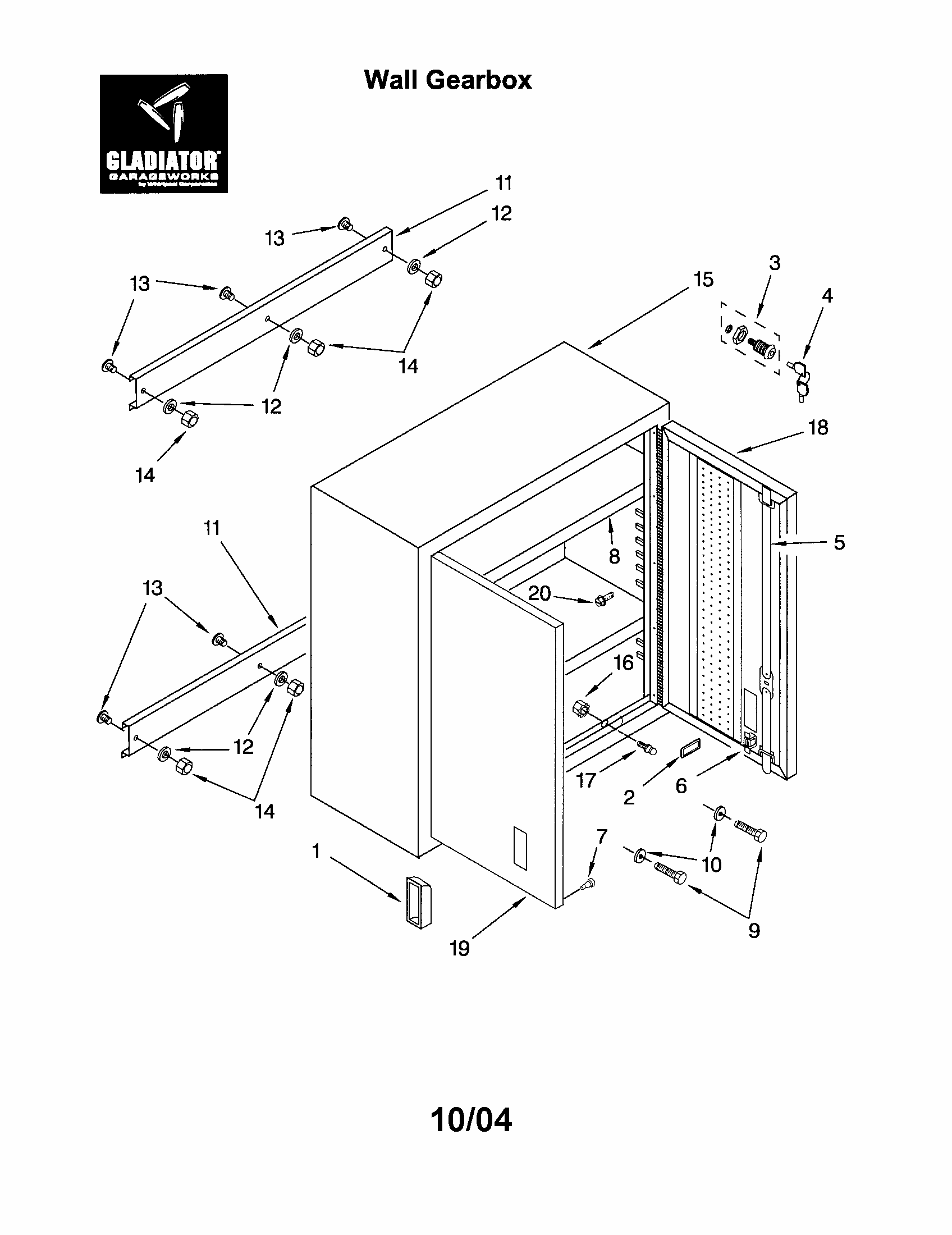 Wall Gearbox Diagram and Parts List for GAWG302DPG00  Whirlpool Cabinet