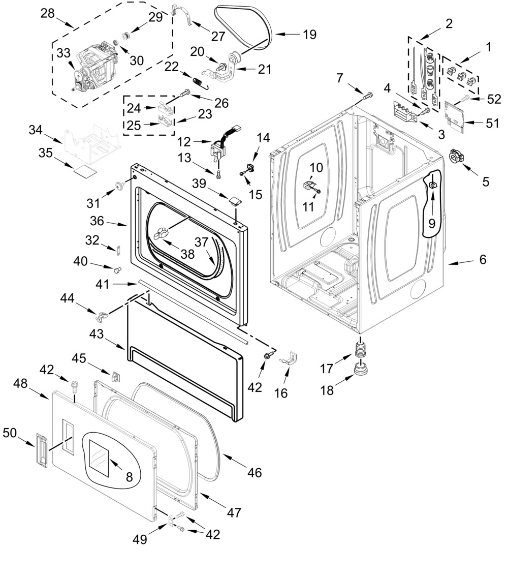 Cabinet Parts Diagram and Parts List for MDE20MNUGW0  Whirlpool Dryer