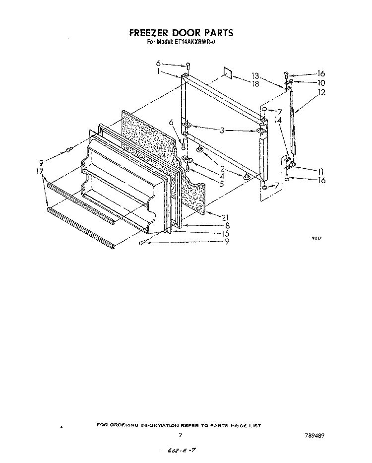 FREEZER DOOR Diagram and Parts List for ET14AKXRWR0  Whirlpool Refrigerator