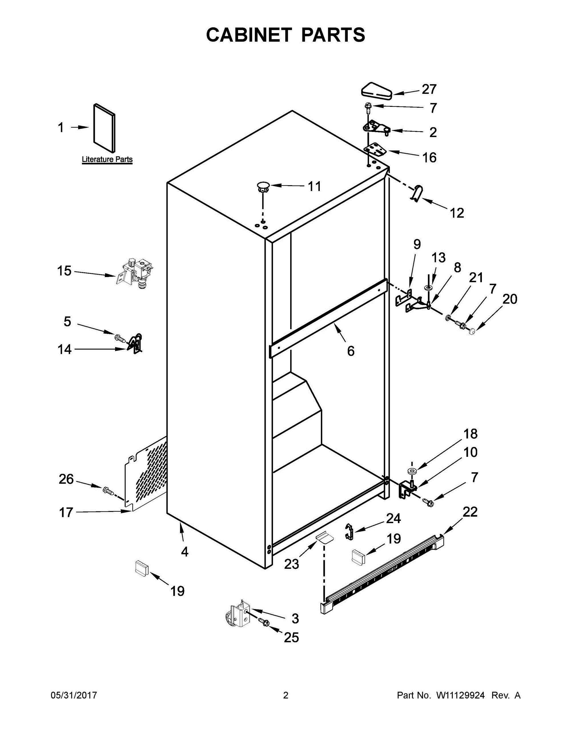 02 - CABINET PARTS Diagram and Parts List for WRT311FZDZ00  Whirlpool Refrigerator