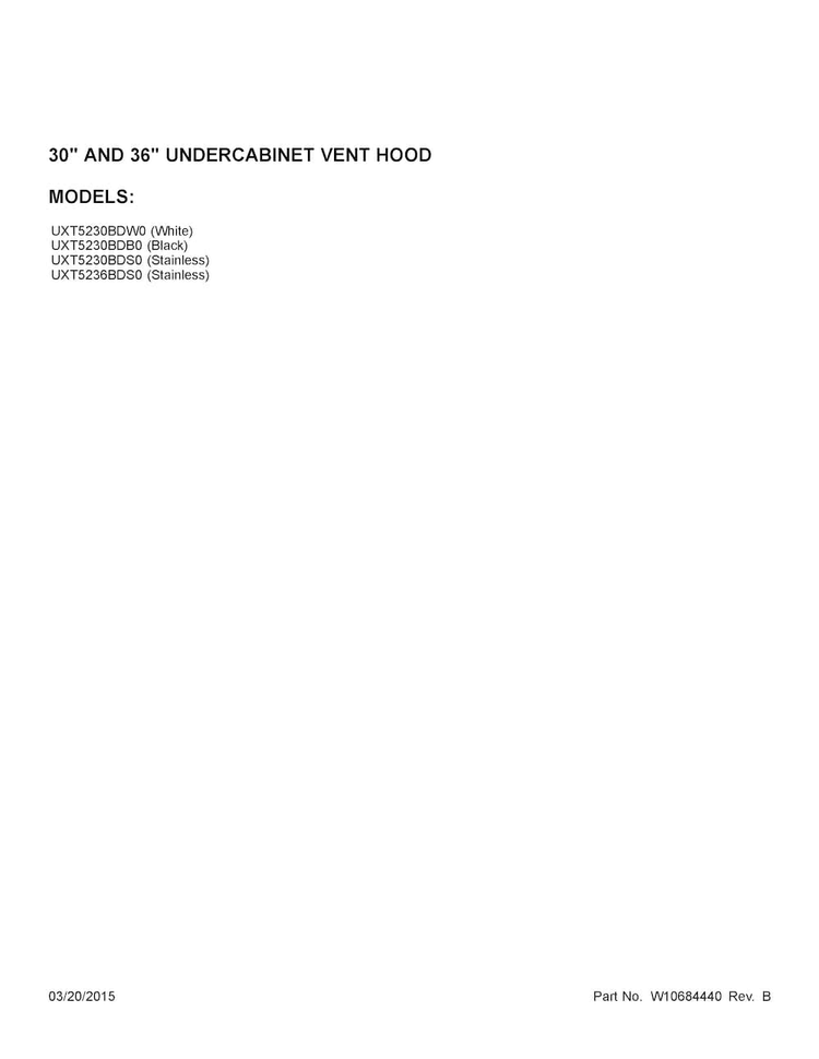 Cover Sheet Diagram and Parts List for UXT5230BDS0  Whirlpool Range Hood