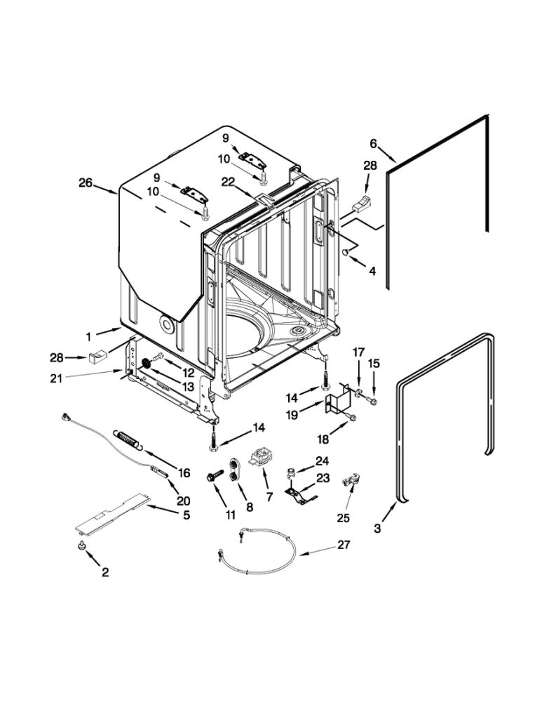 Tub And Frame Parts Diagram and Parts List for 66512783K312  Kenmore Dishwasher