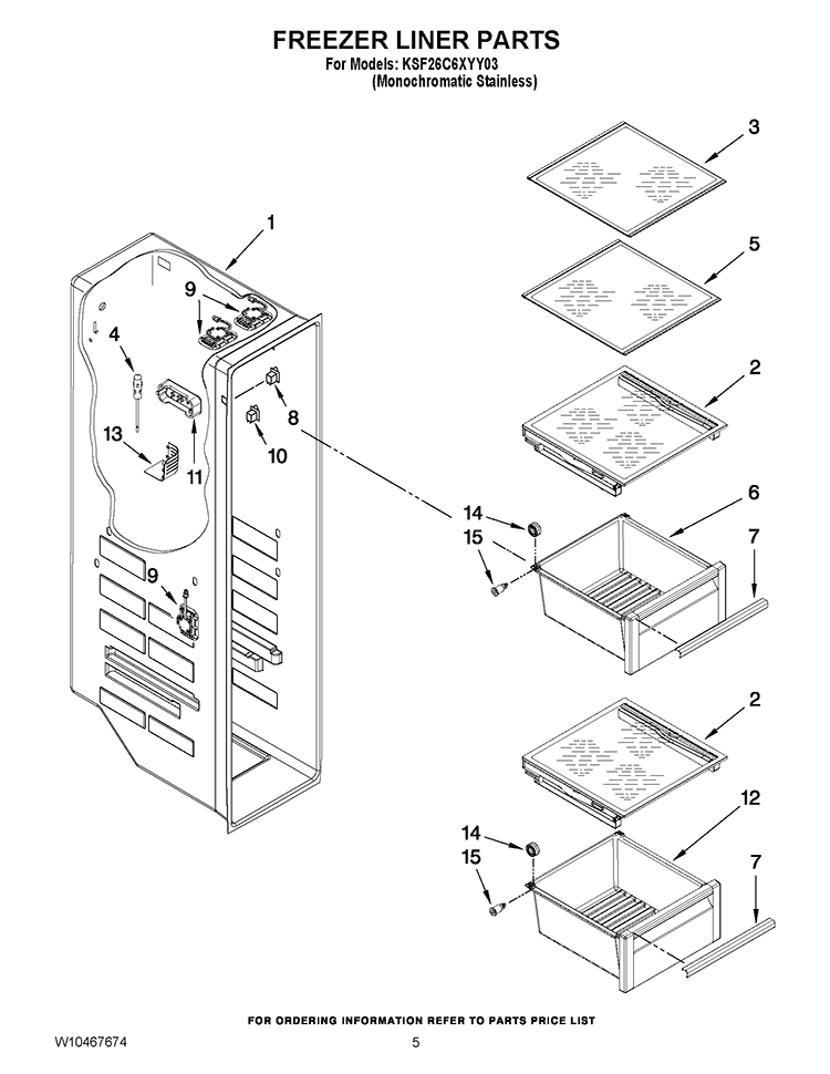 FREEZER LINER PARTS Diagram and Parts List for KSF26C6XYY03  KitchenAid Refrigerator